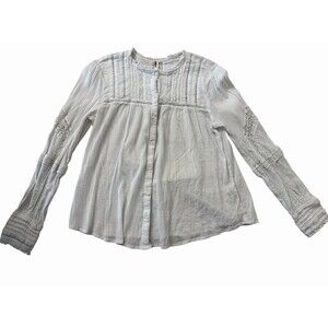 Free People White Cotton Boho Blouse Lace Detail Long Sleeve Women’s L